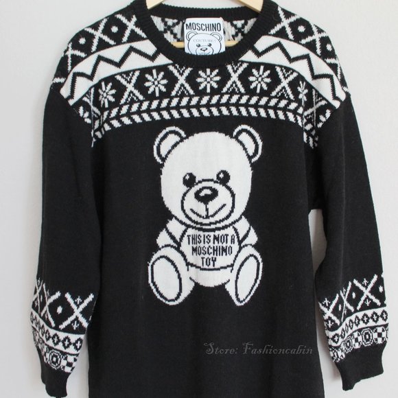 NWT Moschino Teddy Bear Sweater Dress | Cozy Knit Logo Winter Dress - Picture 8 of 16